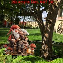 2D Flat, 1pc, Charming Gnome Couple 2D Acrylic Garden Statue, Windproof And Rain Outdoor Decoration, Suitable For Flower Pots, Lawns And Backyards Whimsical Yard Art Ground Insertion, Perfect Mother's Day, Birthday Or Housewarming Gift, 20X16cm, Garden Decoration Stakes, Classic Gnome Design - Multicolor - View 5