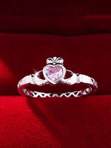 1pc Elegant Sparkling Romantic High-Quality Twelve Zodiac Stone Heart-Shaped Eternal Promise Ring, Suitable For Women, Valentine's Day, Dating, Proposal, Wedding, Anniversary, Everyday Gift