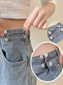 1pc Detachable Waist Buckle For Jeans, Adjustable Waistband Converter Buckle, Metal Brooch Waist Cincher