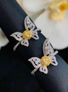 1pc S925 Sterling Silver Butterfly Design Elegant Vintage Women's Ring With Yellow Zirconia, Versatile For Everyday Wear, Suitable As Women's Gift, Jewelry