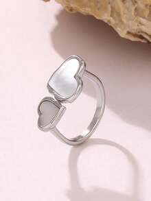 1pc MiDuoDuo Ins Style Natural Shell Heart Print Stainless Steel Minimal Design Women's Accessory Ring - Open Ring - View 6