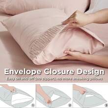 Juego de Sabanas, Paquete de 4 Piezas, Sabana Ajustable para Cama Matrimonial, Material Suave, Transpirable y Refrescante, Diseño Elegante, Fácil de Lavar - Rosa - Ver 5