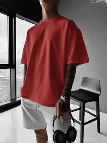 Men's Summer Solid Color Round Neck Casual & Work T-Shirt - Red - View 2