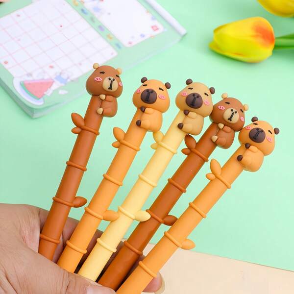 1/3/6pcs Capybara Bamboo Neutral Pens, Cute Gel Pens For Students, High-Quality Stationery Supplies, Suitable As Back To School Small Gifts