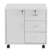 CLIPOP Mobile File Cabinet, Wooden Lockable 3 Drawer Lateral Filing Cabinet W/ 1 Closed Storage And Rolling Wheels, Home Office Printer Stand A4, Letter Sized Documents, Rustic Brown, 60 X 40 X 57 Cm