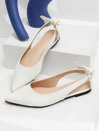 2025秋季女款白色尖头镂空透气一脚蹬平底鞋，法式简约蝴蝶结乐福鞋，优雅可爱蝴蝶装饰，适合四季户外