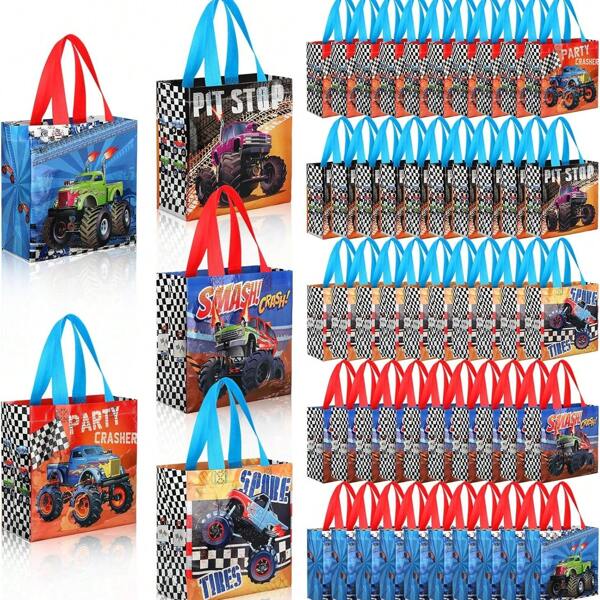 20 piezas Bolsa con temática de camión monstruo de tela no tejida, regalo de fiesta de cumpleaños, bolsa para escalar montañas y conducir todo terreno con asa, suministros de decoración y almacenamiento