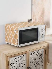 1pc American Style Yellow Rhombus Pattern Microwave Oven Cover, Home Bake Oven Protective Cover, Household Items - Multicolor - View 2