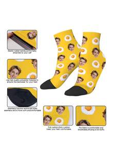 1 Pair Of Printed Socks Men, Custom Personalized Photo, Heat Transfer 360 Degree Print, Personal Face Graphic, Funny Fried Egg Graphic, Premium Summer Socks, Women's Athletic Ankle Socks, Perfect White Socks For Everyday Wear, Makes A Unique Whimsical Gift For Mother's Day, Father's Day And Special Occasions, Black Socks - Multicolor - View 5