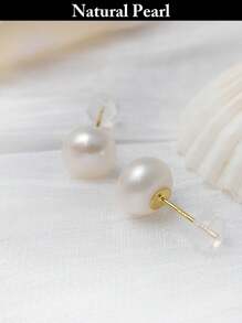 1 Pair 925 Silver Natural Freshwater White Pearl Stud Earrings, Gold Color Jewelry, Personalized Beach Accessories, Holiday Gift For Women