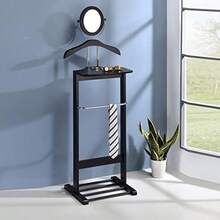 Wardrobe Wood Suit Valet Stand Clothes Trouser Bar Rack Tie Belt Hanger And Shoe Rack Black Chrome - Black/Chrome - View 1