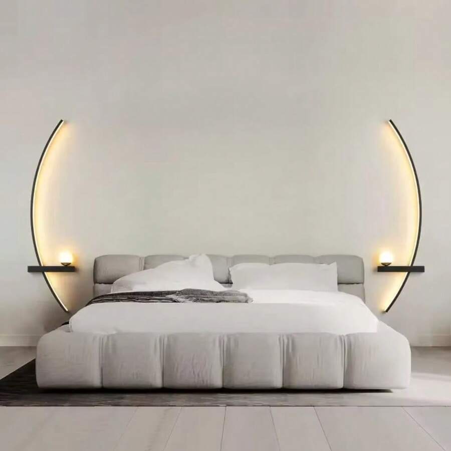 2 Packs Modern LED Wall Lamp Minimalist Stripe Wall Sconce Black Gold Decorative For Bedroom Bedside Study Home Indoor Lighting Lusters - Black - View 1