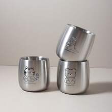 Botella de agua de acero inoxidable 304 de doble pared de 100ml/300ml con diseño de oso, tigre, dinosaurio de dibujos animados, taza para bebé, vajilla para el hogar y padres e hijos