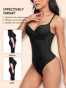 Women Tummy Control Bodysuit Waist Trainer Full Body Shaper Steel Boned Contol Shapewear Built In Underwire Bra  Shapewear Smooth Hip Thong Corset - 黑色 - 查看 5