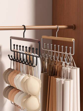 2个装多功能衣柜收纳挂钩，衣柜收纳展示架，围巾领带展示架，不锈钢和实木组成，坚固耐用，适用于悬挂收纳领带、围巾、帽子、吊带、衣服、裤子、腰带、毛巾、家居装饰、房间装饰、衣柜装饰，居家收纳的好选择