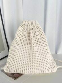 Yogodlns High Quality Casual Bag Hollow Out Woven Handmade Bucket Bag Women Handbag Large Capacity Tote Bag Lady Purse Shoulder Bag Fashion Women Hollow Woven Shoulder Bags Large Capacity Crochet Backpack Knitting Handbags Female Shopping Tote