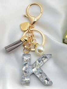 1pc Initial Letter Keychain, Diamond Accented Key Chain Pendant, Minimalist& Fashionable Bag Charm For Men - Silver - View 8