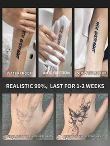 1Pc Butterfly Temporary Tattoos Waterproof Sweatproof Last For 1-2 Weeks Realistic Herbal Juice Anti-Friction Non-Reflective Faux Black Fake Tattoos For Woman And Men Tattoo Stickers For Arm, Chest, Leg, Abdomen, Waist Modernist Body Art