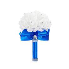 Artificial Wedding Bride Bouquet Handheld Bridesmaid Flower With Ribbon - Blue - View 3