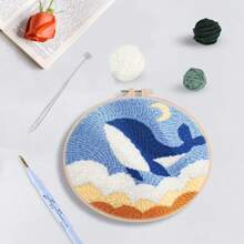 1 Set Dolphin Diy Punch Needle Kits For Kits Beginners Starter Hoop Embroidery Punch Needle Starter Craft Set For Diy Gift Home Decoration 7.87*7.87inch