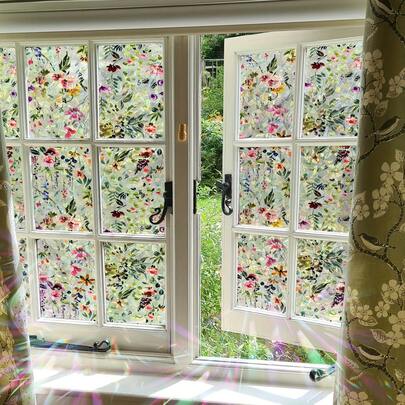 Window Film, 19.6*39.3inch, Window Clings, Decorative Window Vinyl, Flower Window Decal, Static Cling Window Sticker Non-Adhesive, Laser, Flash