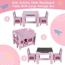 LAZY BUDDY Wooden Table And 2 Chairs Set With Storage Drawer Toddler Home Multi Activity Desk - Pink - asPic - View 3