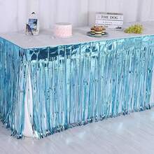 1pc Rain Silk Fringe Table Skirt Disposable Party Decoration, Banquet Tablecloth Cover,Christmas - Mauve Purple - View 9