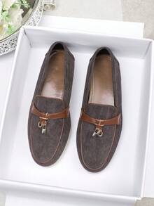 Mocassins Femininos Planos Vamp Baixo Vinho Tinto, Vermelho Angola, Vermelho Escuro, Azul, Azul Royal, Novo Verão 2025 Casual Sola Macia Slip-On, Sapatos de Escritório, Tamanho Grande 41-43 - Chocolate - Visão 6