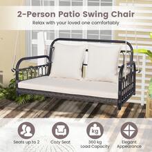 GOFLAME 2-Person Patio Wicker Swing Chair Hanging Swing Bench-White - White - View 3