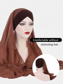 1pc Women's Solid Color Minimalist Chiffon Scarf, Fashion Headband Turban, Versatile, Breathable, Comfortable Lightweight Hair Wrap - Multicolor - View 2