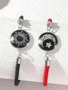 2 件/套手工情侣礼物手链套装，日月夜光阴阳玻璃手链，时尚百搭