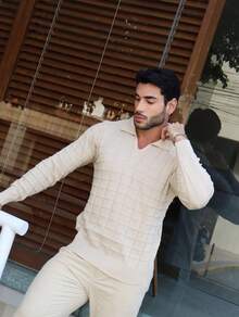TRICOT DE LUXO Knitted Sweater Men's Cold Weather Polo Collar Detailed Chic High Quality Autumn Winter Long Sleeve - 米色 - 查看 5