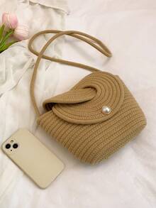 2025 New French Niche Woven Women's Handbag, Summer Beach Vacation Bag, Large Capacity Tote Vegetable Basket, Holiday - Khaki - View 6