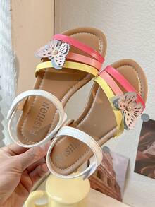 "1 Pair Of 2025 Bestseller Children's Shoes For 3-12 Years Old, Charming Girls' Sandals Decorated With Colorful Ribbons, Butterflies And Pearls - The Fashionable Summer Shoes For Little Ones, Beach Party, Travel And Outdoor Performances!" - Multicolor - View 5