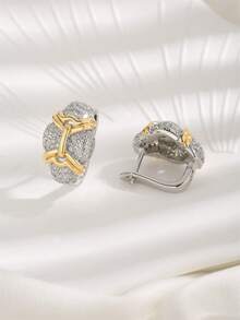 1 Pair High-Quality Fashion Bicolor 18K Gold Plated Zirconia Earrings, Suitable For Daily Wear And Holiday Gifts - Multicolor - View 2