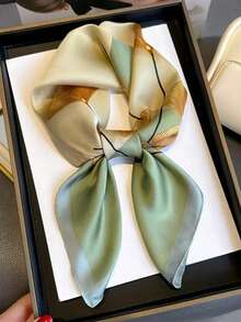 1条女士印花围巾，时尚仿丝领巾，轻盈优雅方巾，适合搭配连衣裙 - 彩色 - 查看 7