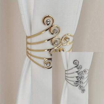 2pcs Luxury Metal Gold/Silver Creative Wing & Rhinestone Design Curtain Tiebacks, Adjustable Elegant Curtain Clips For Bedroom, Living Room, Crafted With Exquisite Workmanship & Durable Curtains Home Decor Room Decor