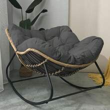 Patio Rocking Outdoorwith Cushion Padded, Indoor Oversized Rattan Wicker Lounge Chair, Egg Rocking Rocker Metal Frame Large Supports Modern Chair - Dark Grey - View 1