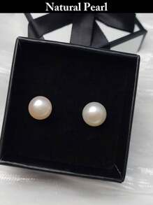 1 Pair 925 Silver Natural Freshwater White Pearl Stud Earrings, Gold Color Jewelry, Personalized Beach Accessories, Holiday Gift For Women