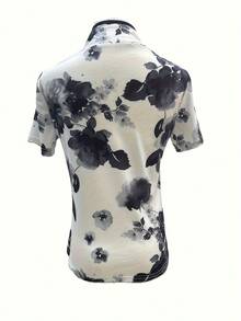 T-shirt à col de cheongsam modifié à manches courtes pour femmes, nouveau Top casual imprimé slim fit à la mode pour l'été - Noir et Blanc - Voir 5