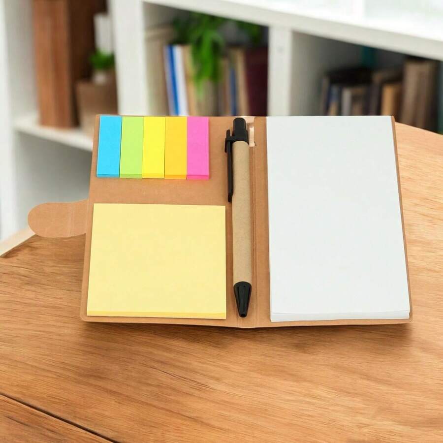 PromoClick Block de notas con 50 hojas notas adhesivas y bolígrafo papelería oficina escuela útil libreta portátil compacto escritorio toma de apuntes organización memo práctico regalo - Caqui - Ver 1