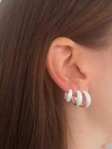 Kit Trio 3 Cracked Drop Hoop Earrings Plated In 925 Silver And 18k Gold Antiallergic - 銀色 - 查看 3
