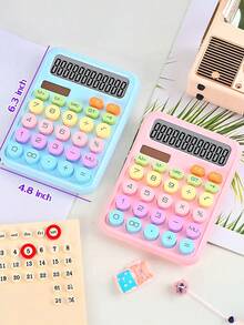 1 件便携式太阳能计算器，多巴胺颜色，12 位宽屏显示，适合学生考试和办公使用，学校用品，返校 - 單件 - 查看 2
