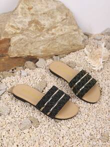 Girls' Outdoor Slippers Summer New Round Toe Decoration Design, Anti Slip And Durable, Fashionable And Generous, Children's Flat Bottomed Beach Slippers - Black - View 3