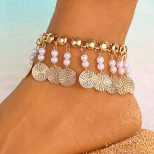 [Bohemian Style Anklet For Women] Personalized Fashion Shell Pearl Beach Resort Foot Decoration, Ocean Theme Ladies Elegant Beach Resort Photography Accessory Anklet, Suitable For Gifting Girlfriends, Mothers, Best Friends