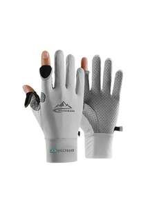 1 双 GOLOVEJOY 男士夏季透气冰丝手套，UPF 防晒露指手套，适合骑自行车、驾驶、徒步旅行、钓鱼等户外活动 - 防滑，兼容触摸屏