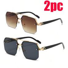 1pc Men's Fashion Cross-Border Double-Bridge Pilot Fashion Glasses, New Style Cycling/Driving Rectangular Frame, Exquisite Half-Frame Glasses