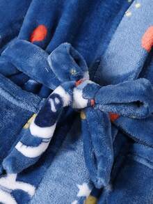 儿童法兰绒宇航员印花连帽浴袍带口袋，男童家居服，适合居家和沐浴后穿着 - 藏蓝色 - 查看 7