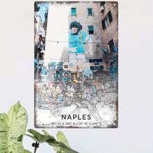 1 pièce Affiche vintage en métal de carte, 30*40 cm - Œuvre murale de carte de rue rétro de Naples pour la maison, le bar, la décoration du garage - Cadeau intéressant pour les hommes, horizontal, décoration murale en métal sans cadre
