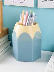 1pc Pencil Holder, Pencil Shaped Pen Holders Container, Pencil Storage Organizer Rack, Plastic Multi-Functional Desktop Organizer Makeup Brush Pot Vase Cute Stationery For School, Office, Home, Dormitory(Purple) Back To School - Purple - View 27